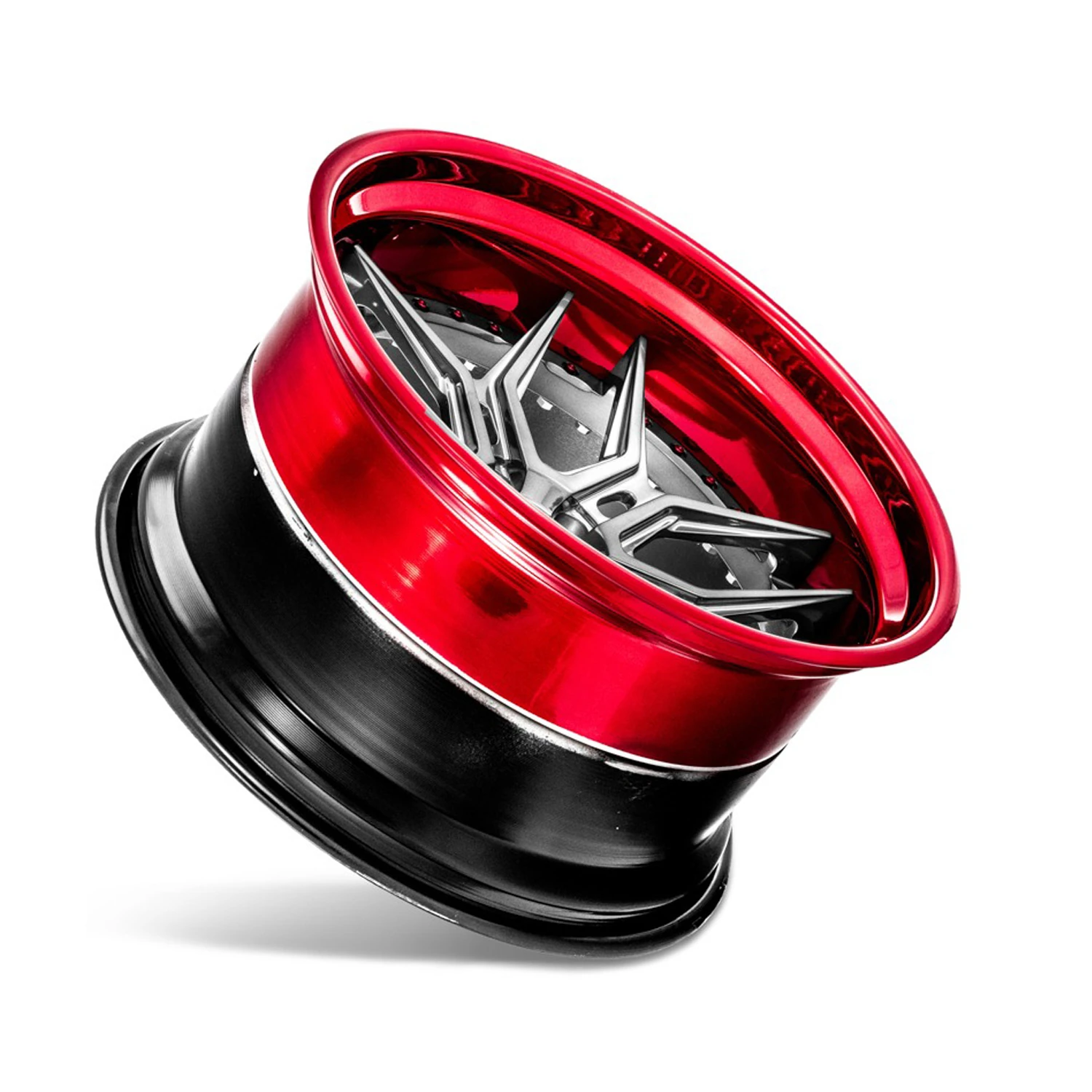 CHEVROLET CORVETTE ROHANA RFG5 3-Piece Wheel Size 19 Front 21 Rear Aircraft Gray w/ Candy Red Lip - Image 4