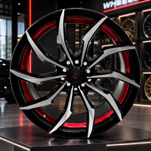 Axia AF-200 Wheels Rims Size 17 Gloss Black Machine Face Red Under