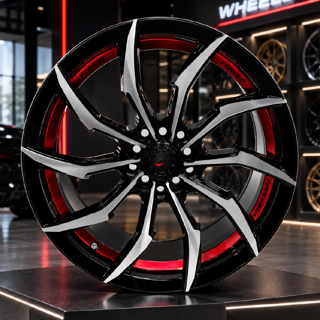 Axia AF-200 Wheels Rims Size 17 Gloss Black Machine Face Red Under - Image 2